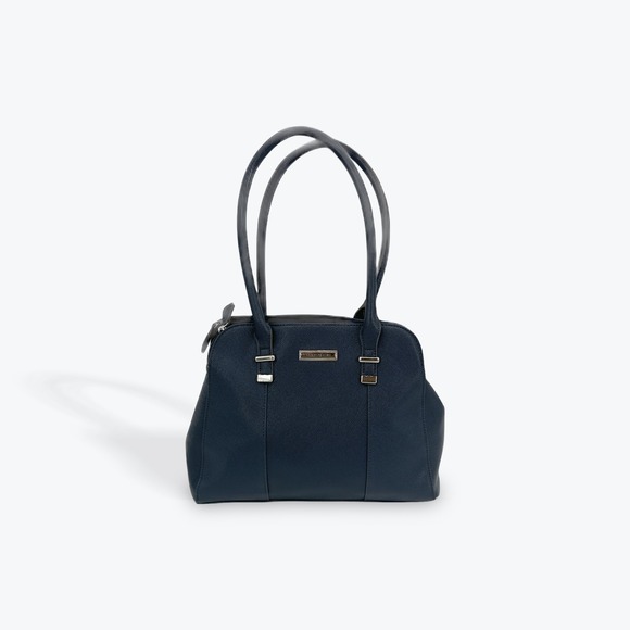 Kenneth Cole Blue Satchel Dome Handbag Purse Work Travel Bag Elegant - Picture 1 of 13
